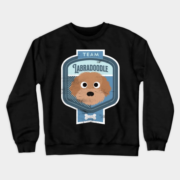 Team Labradoodle - Distressed Labradoodle Beer Label Design Crewneck Sweatshirt by DoggyStyles